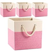 PRANDOM Large Foldable Cube Storage Bins 13x13 inch [4-Pack] Fabric Linen Storage Baskets Cubes D...