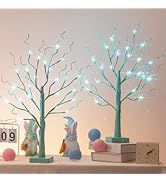 PEIDUO Blue-Green Trees Decor for Home, 2PK Tree Light Battery Powered Timer, Lighted Christmas D...
