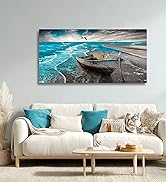 Beach Picture Canvas Wall Art Prints Black and White Waves Seascape Paintigns Home Decor Boat Sea...