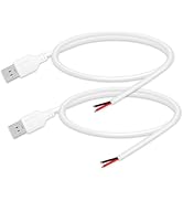 24AWG USB 2.0 Male 2 Pin Bare Wire Pigtail Cable, 5V 2A USB Extension Cable Open End for DIY Repa...