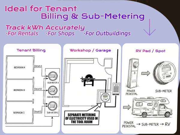 kwh meter submeter ansi 2s plugin bidirectional modbus pulse solidstate rental billing rv garage
