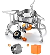 Odoland 3500W/6800W Windproof Camp Stove Camping Gas Stove with Fuel Canister Adapter, Piezo Igni...
