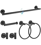TQKAG Matte Black Bathroom Hardware Set 6-Piece Bathroom Accessory Set 23.6 Inch Round Stainless ...