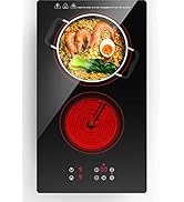 Electric Cooktop 2 Burner 110v 12 inch Infrared Stove Top Built-in, 9 Heating Level, Timer &amp; Kid ...