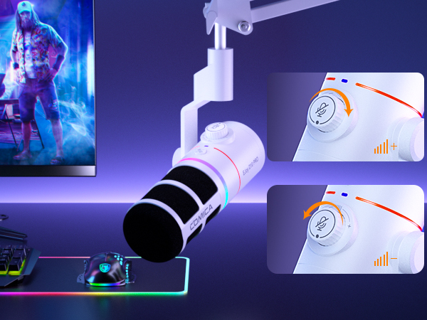 White Gaming Mic with Adjust Headphone Volume &amp; Mute Button