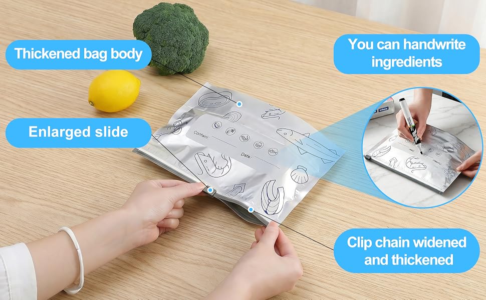 thick reusable freezer bags, writable food storage bags with wide seal