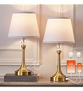 Leasgy 19.7'' Touch Table Lamps for Living Room, Small Lamp for Bedroom with USB C+A Ports, Dimma...
