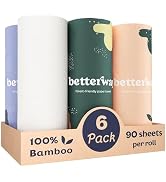 Betterway Bamboo Paper Towels - 6 Rolls, 2 Ply - Plastic Free, Disposable Kitchen Paper Towels - ...