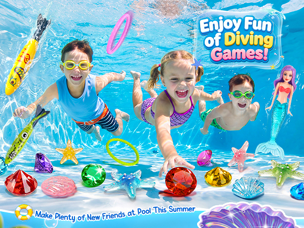 Pool Toys 29Pcs Seek Treasure Underwater Set Mermaid Chest