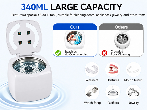 One Touch Operation Deep Cleaning Retainers Dentures Aligners Mouth Guards Night Guards Jewelry