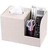 Sumnacon Square Linen Tissue Box Cover - Decorative Cube Tissue Box Holder with Side Organizer, M...