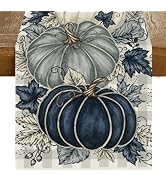 RABUSOFA Fall Table Runner 13x72 Inch Fall Decorations for Home | Seasonal Dark Blue Pumpkins Map...