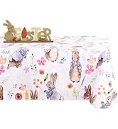 Fitable Easter Rectangle Table Cloth - 60x120 Inch Waterproof Rabbit Flower Pattern Tablecloth Vi...
