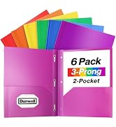 Dunwell 2 Pocket Folders with 3 Prongs, (6 Pack, Assorted Colors), 3-Clasp Folders with F...