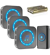 SURFOU Battery-powered Wireless Doorbell with 3 Receivers 1 Button,IP55 Waterproof Door bell,1300...