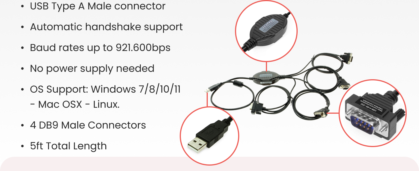 Introducing Multi-Port USB 2.0 RS-232 Serial Adapter with power LED and db9 to usb serial cable