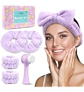 my novel things Spa Headband for Washing Face, Skincare headband and wristband set, Facial Cleans...