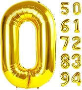 Gold Number Balloon 40 Inch, 0 Number Balloons, 10 20 30 40 50 Numbers Balloon Birthday Decoratio...