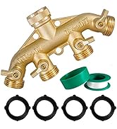 Hourleey Brass Garden Hose Splitter (4 Way), Solid Brass Hose Connector 3/4", Hose Spigot Adapter...