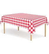 2 Pack Red and White Checkered Tablecloth Red Gingham Plastic Table Cloths for Parties Disposable...