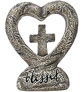 Standing Cross in Heart Rustic Religious Décor - Resin Spiritual Home Accent - Inspirational Hear...