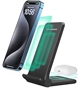 2 in 1 Wireless Charger,Foldable 20W Fast Wireless Charging Stand Compatible with iPhone 15/15 Pr...