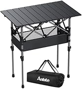 Anbte 2ft Small Roll Up Camping Table, 2 Adjustable Height Aluminum Portable Camping Table with S...
