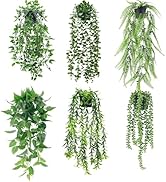 Der Rose 6 Packs Fake Plants Hanging Artificial Ivy Vine Faux Eucalyptus Plants in Black Pots for...