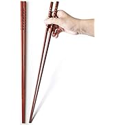 AYFDISHS 2 Pairs Long Cooking Chopsticks,16.5 Inches Brown Extra Long Wooden Chopsticks Kitchen F...