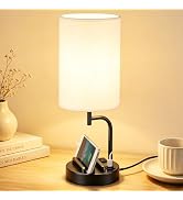 Dreamholder Touch Control USB Table Lamp with USB C/A &amp; AC Outlet, 3-Way Dimmable Bedside Lamp, M...