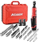 AOBEN Cordless Ratchet Wrench Kit,3/8" ratchet,40 Ft-lbs Electric Power Ratchet Set with Variable...