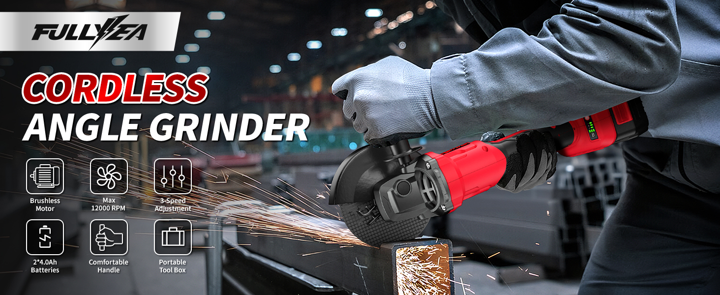 Cordless Angle Grinder 4-1/2&amp;#34; Brushless Metal Grinder 12000 RPM