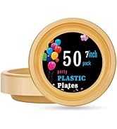 WELLIFE 7 Inch Plastic Plates Gold 50 Count Disposable Plate for Party, Dessert Small Plates for ...