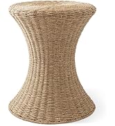 Casafield Hourglass Side Table, Natural, Seagrass Hyacinth Round End Table, Boho Woven Wicker Acc...