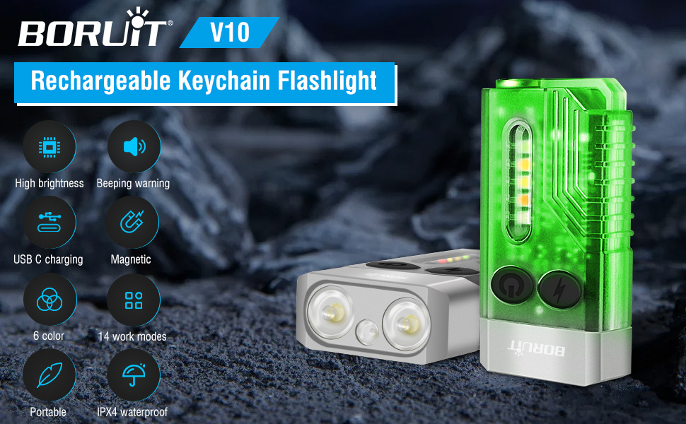 BORUIT V10 Mini Flashlight with Beeping warning