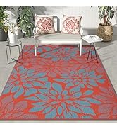 GENIMO Outdoor Rug Waterproof for Patio Decor, 6' x 9' Reversible Plastic Straw Floral Camping Ca...