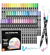 Shuttle Art 56 Pastel Colors Dual Brush Pen Art Markers, Fine and Brush Tip Markers, Water-based ...