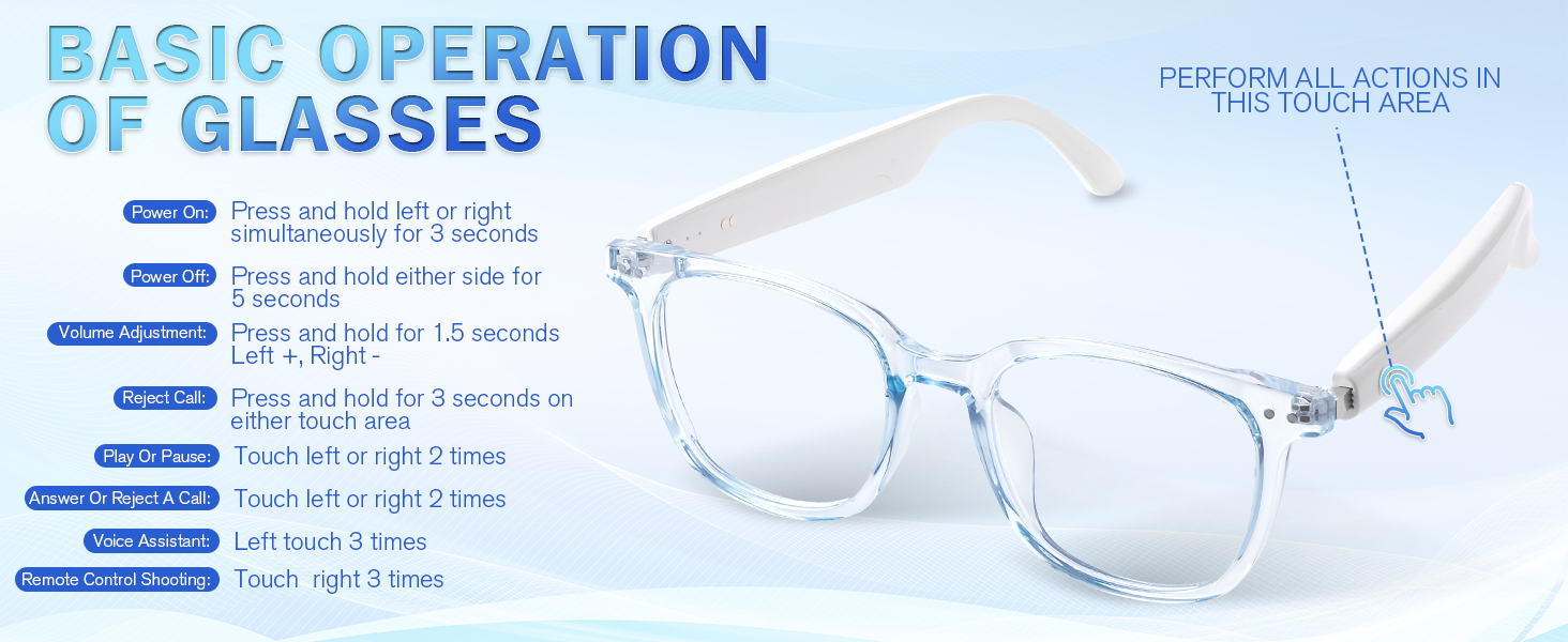Basic operation of UF-15 smart bluetooth glasses for woman &amp;amp; man