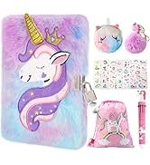 homicozy Kids Unicorn Diary with Lock and Key,Tie-Dye Fuzzy Journal for Girls Ages 6 And Up,Hardc...