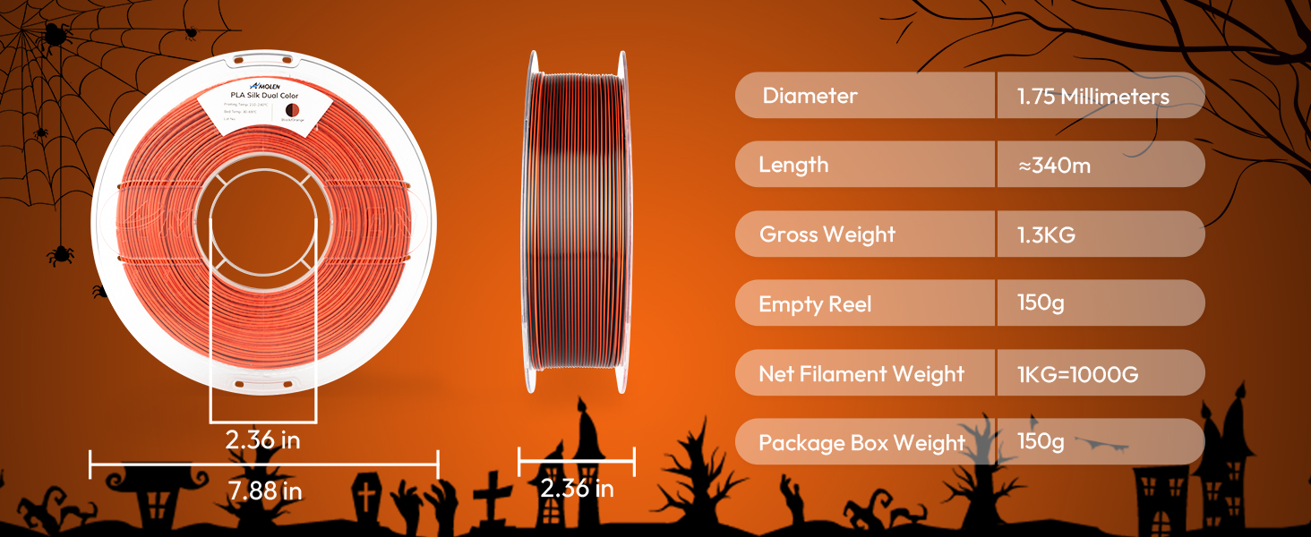 AMOLEN Silk PLA 3D Printer Filament Bundle 2KG, Dual Color PLA 1.75mm Pack