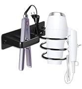 OlBuWa Hair Dryer Rack Wall Mounted Stainless Steel Shelf Storage For Bathroom Walls (Black)