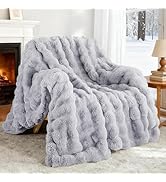 Exclusivo Mezcla Faux Fur Throw Blanket for Couch, Luxury Reversible 3D Rabbit Bubble Fur Fuzzy T...