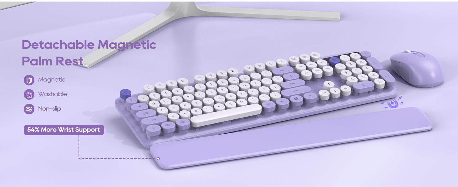 Purple typewriter keyboard with removable magnetic palm rest apartment cafe office off to college