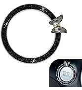 Ferianl Bling Car Crystal Rhinestone Ring Emblem Sticker, Girly Butterfly Diamond Engine Start Bu...