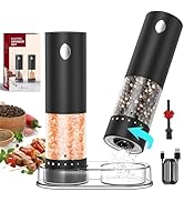 CIRCLE JOY Electric Salt and Pepper Grinder Set Rechargeable Salt and Pepper Mills with 6-Level E...