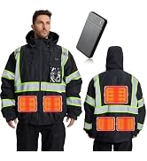 SRsafety Safety Heated Jacket,Waterproof Safety Jacket for Men with Pockets, Reflective High Visi...