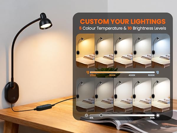 LED Wall Mounted Reading Light Book Light for Reading in Bed Wall Lamps for Bedside Reading Bedroom