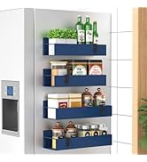 HuggieGems 4 Pack Magnetic Spice Storage Rack Organizer for Refrigerator and Oven, Dark Blue Frid...