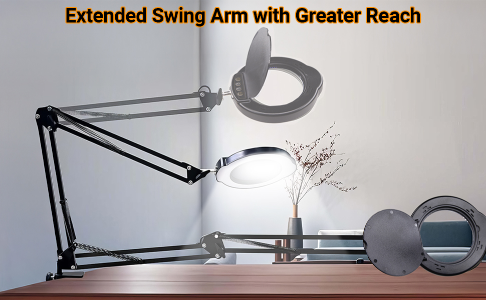 Magnifying Glass Lamp Extended Swing Arm with Greater Reach