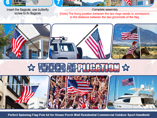 Spinning Flag Pole Kit with 360° Flagpole Rings &amp;amp; 2-Position Bracket